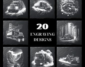 20 archivos de grabado láser de camiones pesados estadounidenses PNG / Semirremolques / Arte de leyenda de la carretera