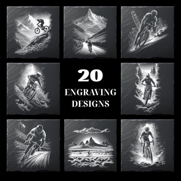 20 Mountain Biking Laser Engraving Designs for Slate Coasters, PNG Files for xTool & Glowforge, Commercial Use