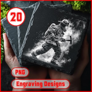 20 American Firefighters  Rescue Engraving, PNG Files for Slate Coasters Engraving