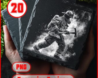 20 American Firefighters  Rescue Engraving, PNG Files for Slate Coasters Engraving