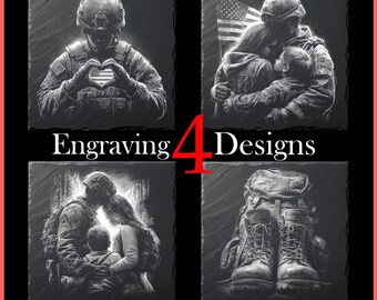 Heartwarming Military Family Reunion Engraving Bundle - PNG Graphics Designs for Slate Coasters Laser Engraving Glowforge Digital Download