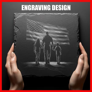 Patriotic Family Art Laser Engraving PNG Soldier with Children Digital Download File for Slate Coasters Laser Engraving Glowforge Commercial