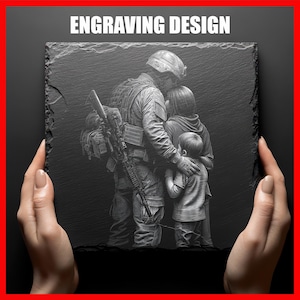 Patriotic Military Embrace Engraving File Digital Download PNG Graphics Designs for Slate Coasters Laser Engraving Glowforge