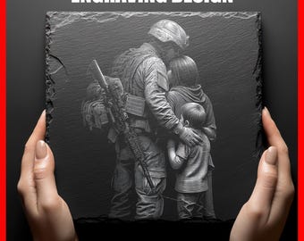 Patriotic Military Embrace Engraving File Digital Download PNG Graphics Designs for Slate Coasters Laser Engraving Glowforge