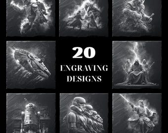 Galactic Legends Slate Coaster Designs Laser Engraving PNG Files for Glowforge, LightBurn, XTool