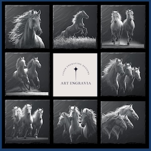 20 Laser Engraving Horses Design Bundle for Engraving Digital Download for Slate Coaster, Glowforge, LightBurn, XTool, Commercial Use