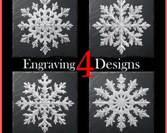 Snowflake Laser Engraving PNG Bundle Winter Holiday Craft Designs Digital Download for Glowforge Laser Burn Slate Coaster, Commercial Use