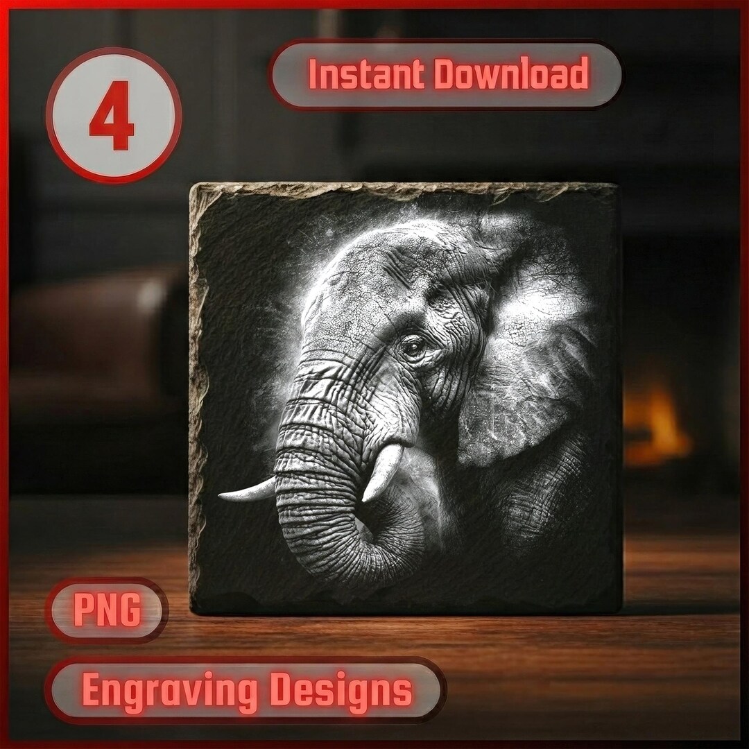 4 Majestic Elephant Portrait Engraving PNG, Laser File for Metal Stone ...