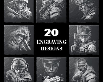 20 Military Heroes Laser Engraving Designs for Slate Coasters, Engrave Files PNG for Slate Coasters, Commercial Use, Glowforge