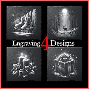 Coleção de gravuras de férias de inverno PNGs decorativos para artesanato de Natal Download digital para Glowforge Laser Burn e crie porta-copos de ardósia