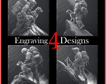 Patriotic Soldier with Beloved Dog Engraving Bundle Theme Designs for Slate Coasters  Glowforge Digital Download