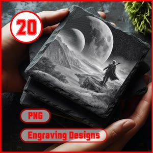 20 Epic Space Adventures Galactic Traveler Digital Slate Coaster Set Engraving PNG Digital Download xTool Glowforge Commercial Use