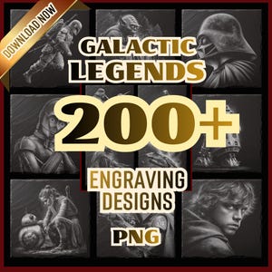 200+ Laser Engraving PNG Designs Sci-Fi Bundle | Galactic Legends Normal & Inverted Files Glowforge Cricut