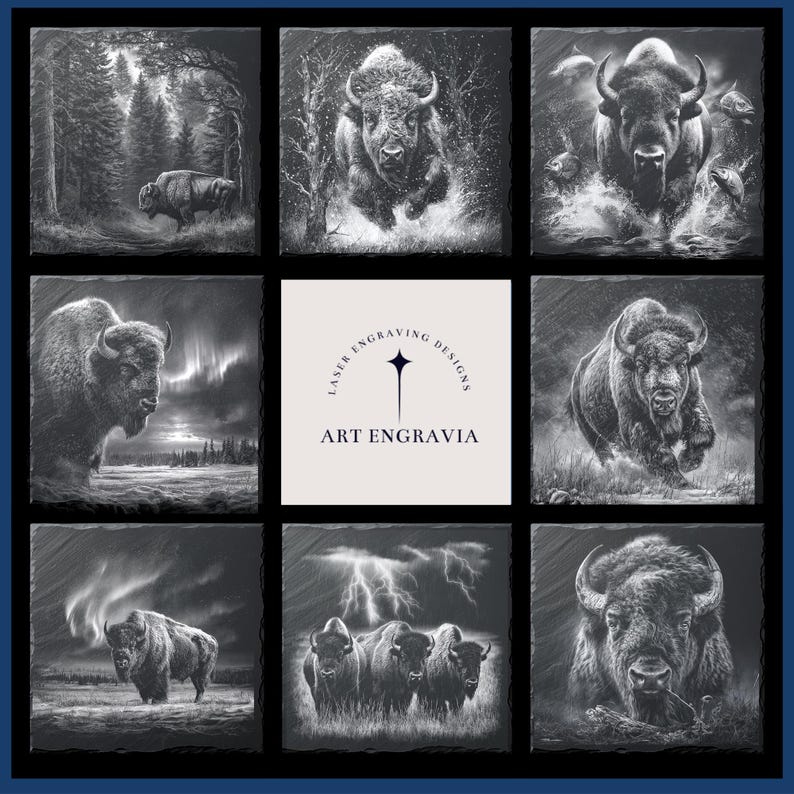 20 Northern Bison Majesty Wildlife Nature Engraving Digital Download ...
