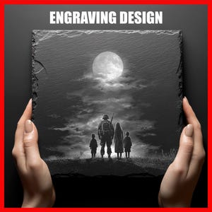 Family Under Moonlight Printable Digital Download PNG Graphics Designs for Slate Coasters Laser Engraving Glowforge