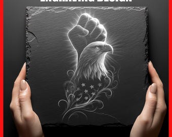 Patriotic Power Laser Engraving Set Raised Fist Bald Eagle Design Digital Download PNG  Design for Slate Coasters Glowforge Commercial