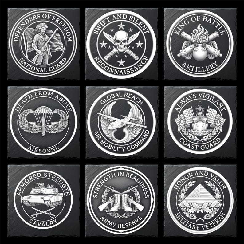 20 Military Engraving PNG Bundle | Laser Coaster Design | US Army Navy ...