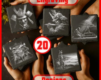 20 Japanese Samurai Engraving Designs - Digital PNG Files for Laser Cutting, Glowforge & LightBurn, Commercial Use
