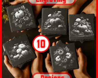 10 Halloween Pumpkins Engraving Digital Bundle for Engraving Digital Download for Slate Coaster, Glowforge, LightBurn, XTool, Commercial Use