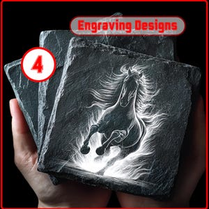 4 Horse in Fire Slate Coaster Art Files Bundle for Engraving Digital Download for Slate Coaster, Glowforge, LightBurn, XTool, Commercial Use