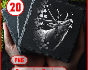 20 Wild Elk Engraving PNG Files – Forest & Wildlife Designs for Laser Coasters, Glowforge, xTool