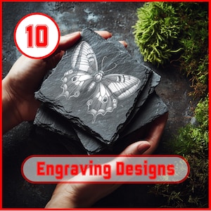 10 Butterfly Engraving Designs for Coasters for Engraving Digital Download for Slate Coaster, Glowforge, LightBurn, XTool, Commercial Use