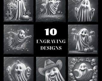 Halloween Ghost Slate Coasters PNG | Digital Download For Glowforge, Laser Engraving Coasters, XTool, LightBurn