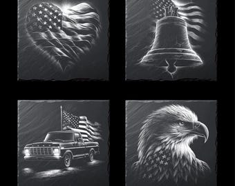 American Symbols Laser Files PNG Bundle for Engraving Digital Download for Patriotic Slate Coaster, Glowforge, LightBurn, XTool, Commercial