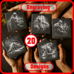 Bundle med lasergraveringsdesigner för nordiska krigare - 20 vikingastrids-PNG-bilder för underlägg - Kommersiellt bruk - Glowforge, xTool