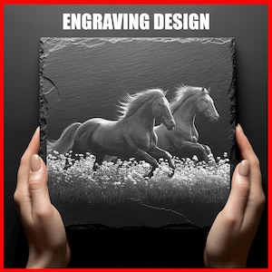 Running Horses Laser Engraving Design Slate Coasters Files Bundle Engraving Digital Download Glowforge LightBurn XTool Commercial Use
