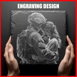 Military Homecoming Art Soldier Embracing Woman Digital Download PNG Graphics Designs for Slate Coasters Laser Engraving Glowforge