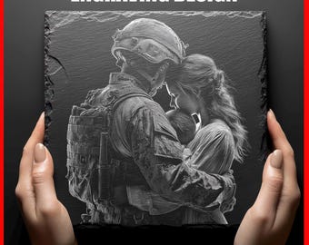 Military Homecoming Art Soldier Embracing Woman Digital Download PNG Graphics Designs for Slate Coasters Laser Engraving Glowforge
