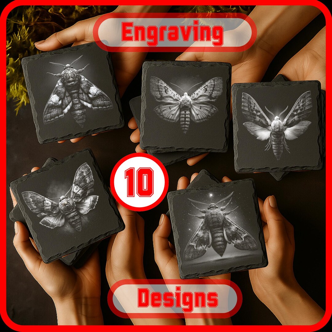 Moth Incarving 10 Moth Engraving PNG Bundle for Engraving Digital Download for Slate ...