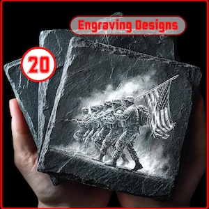 Patriotic Laser Engraving Files: Veteran Gift, Slate Coaster Designs (PNG Digital Download)