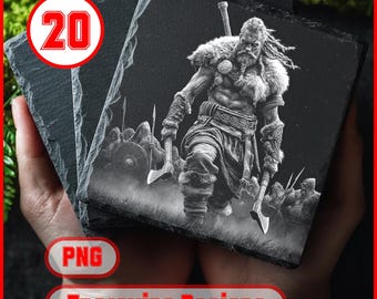 Paquete de PNG vikingos, 20 diseños de grabado de mitología nórdica para posavasos de pizarra, Glowforge, XTool, regalo para sala de juegos, uso comercial