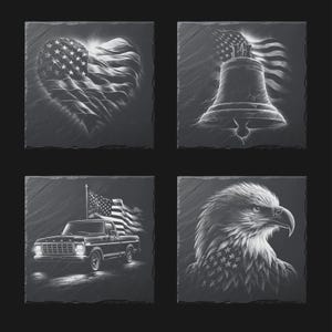 American Symbols Laser Files PNG Bundle for Engraving Digital Download for Patriotic Slate Coaster, Glowforge, LightBurn, XTool, Commercial