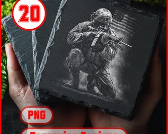 Patriotic Laser Engraving Files: Veteran Gift, Slate Coaster Designs (PNG Digital Download)