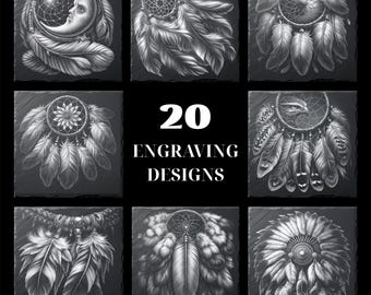 20 archivos PNG láser de atrapasueños / Archivos de grabado para posavasos de pizarra / Arte bohemio con plumas