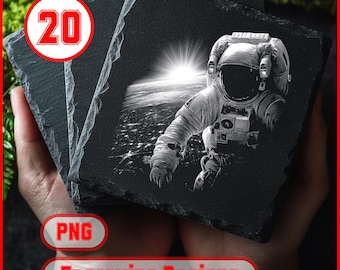 20 disegni di incisione laser di avventure lunari per sottobicchieri in ardesia - File PNG per stampa e incisione