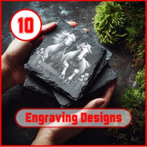 10 Majestic Horses Art Collection for Coasters for Engraving Digital Download for Slate Coaster, Glowforge, LightBurn, XTool, Commercial Use