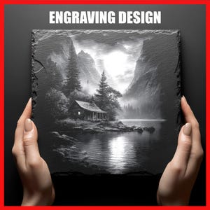 Cabin Lake Forest Engraving PNG for Engraving Digital Download Graphics Designs for Slate Coasters Laser Engraving Glowforge