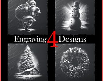 Christmas Laser Engraving Bundle ,Santa, Snowman, Tree & Wreath PNG Designs Digital Download for Glowforge Laser Burn for Slate Coaster