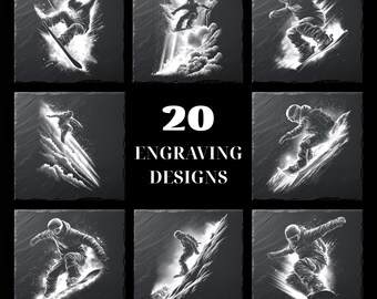 20 archivos PNG láser de snowboard / Archivos de grabado de posavasos de pizarra / Arte de deportes de invierno