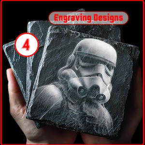 4 Glowforge Engraving Files Star Wars Slate Coasters Set for Engraving Digital Download for Slate Coaster, LightBurn, XTool, Commercial Use