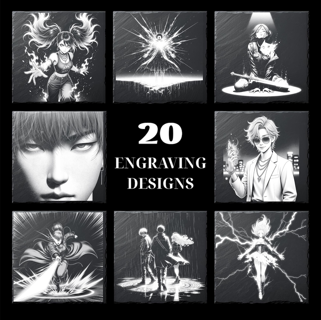 20 Anime Laser Engrave Files, Manga Coaster Art, Slate PNG Bundle ...