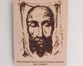 Holy Face of Jesus - Veronica's Veil Image - Shroud of Turin - Laser Engraving Devotional - Religious Artwork