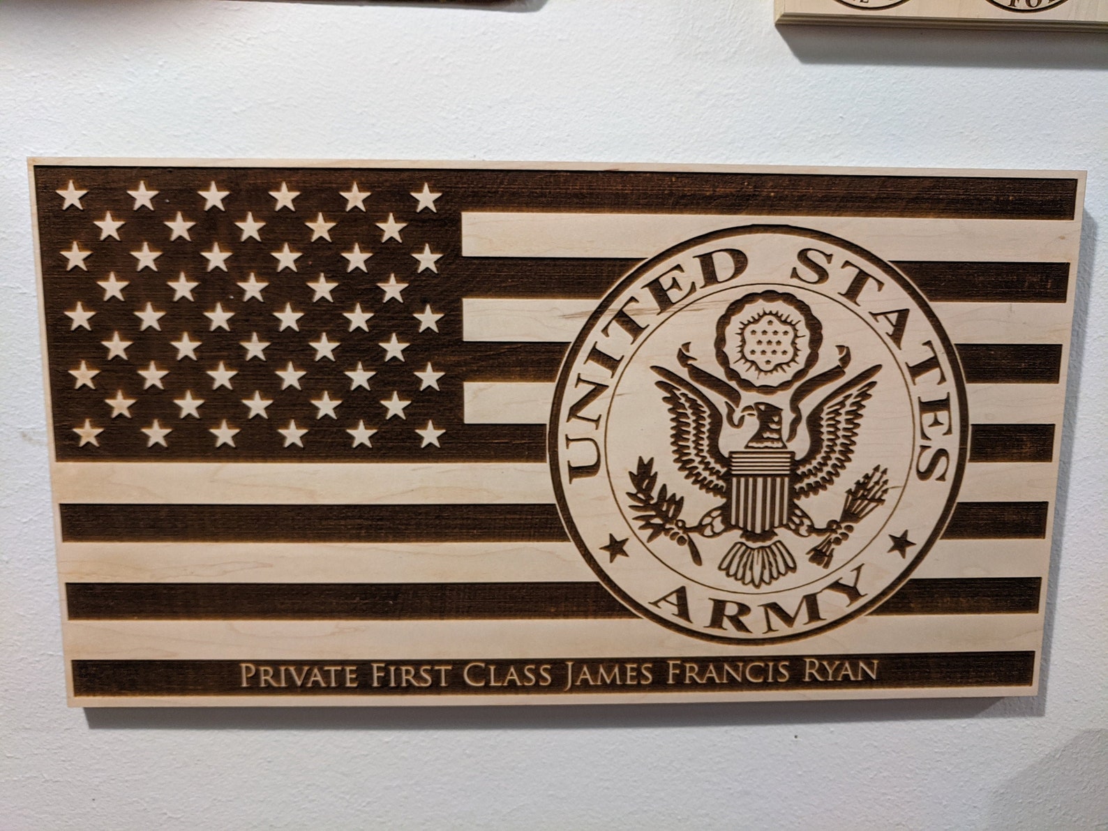 USA American Wood Laser Engraved Flag US Military Army Navy Marines Air