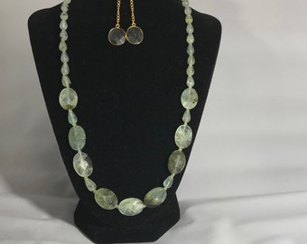 Prehnite Gemstone Necklace with Dangle Drop Earrings