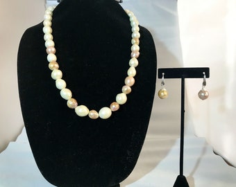Genuine Keshi Pearl Necklace Earring Set
