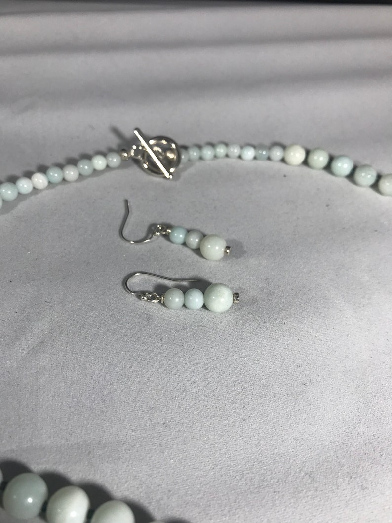 Aqua Aventurine Bead Necklace with Jade Peacock Pendant and matching earrings